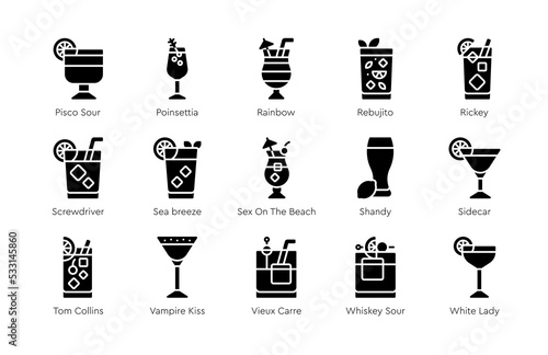 Cocktail icon set 5,  Alcoholic mixed drink vector