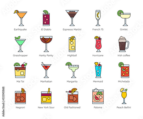 Cocktail icon set 3,  Alcoholic mixed drink vector