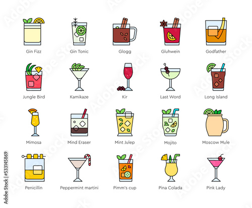 Cocktail icon set 4,  Alcoholic mixed drink vector