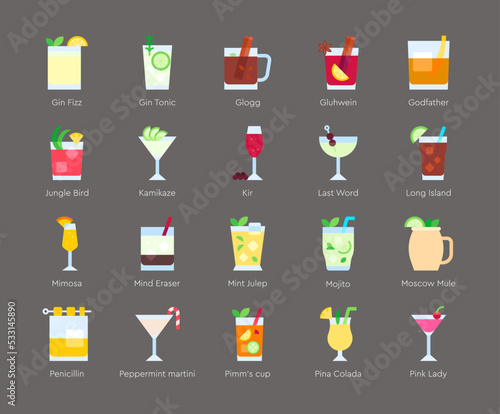 Cocktail icon set 4,  Alcoholic mixed drink vector