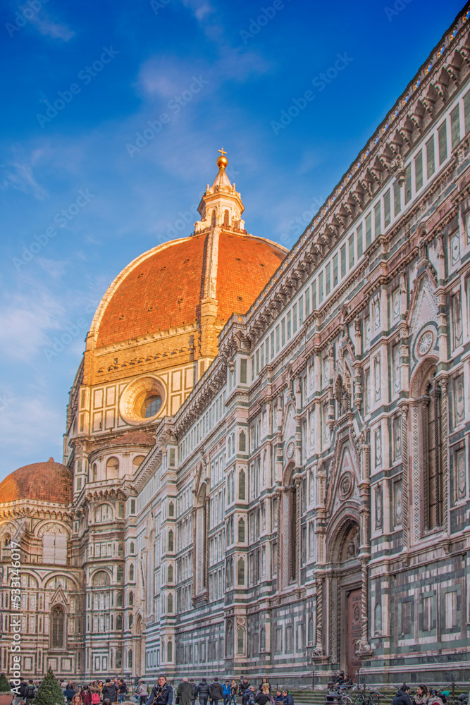 The Cathedral of Saint Mary of the Flowers, Duomo di Firenze, was built between 1296-1436 years, in the Gothic style, projected by Arnolfo di Cambio. It is UNESCO World Heritage Site. Florence, 2019