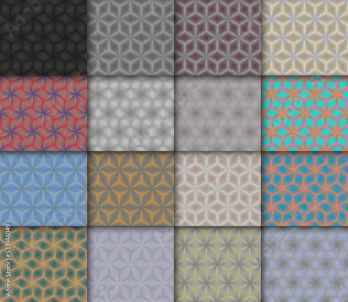 Set of 16 seamless retro geometric patterns. Endless texture for wallpaper, fill, web page background, texture. Colorful geometric background.
