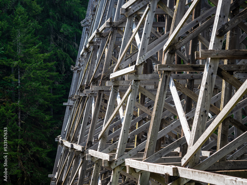 historical kinsol trestle wooden bridge in the forest