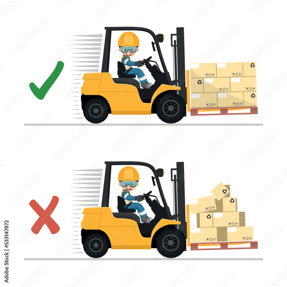Safety in handling a fork lift truck. Make sure the load is properly stacked. Security First. Prevention of accidents at work. Industrial Safety and Occupational Health Safety in handling a fork lift truck. Make sure the load is properly stacked. Security First. Prevention of accidents at work. Industrial Safety and Occupational Health