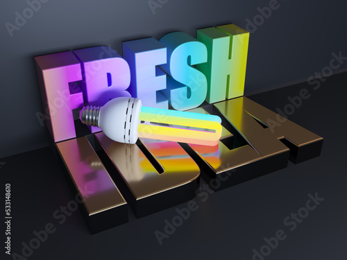 conceptual business illustration with energy saving light bulb shining with rainbow light photo