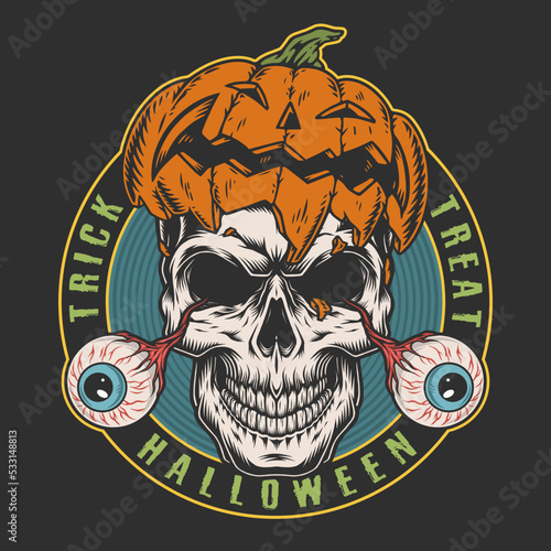 Halloween skull colorful vintage sticker