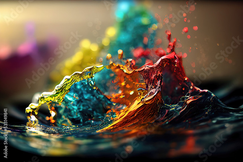 colorful wave detonation as splash, water effect photo