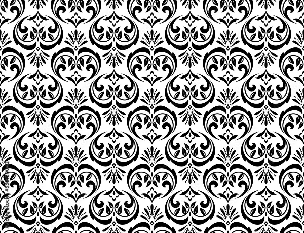 Flower geometric pattern. Seamless vector background. White black ornament Flower geometric pattern. Seamless vector background. White black ornament