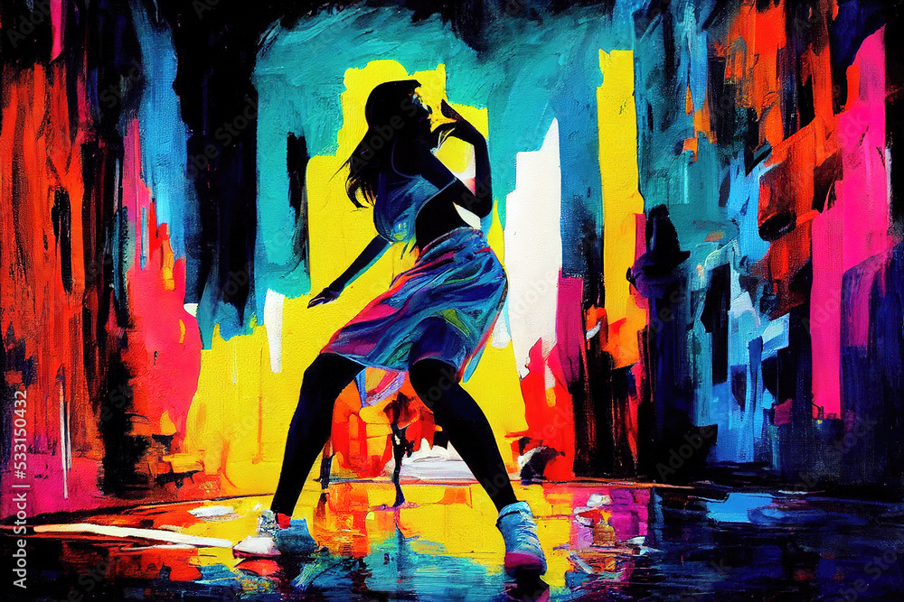 hip hop illustration for a dance contest, neon colors hip hop illustration for a dance contest, neon colors