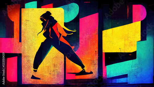 abstract hip hop illustration for a dance contest, neon colors