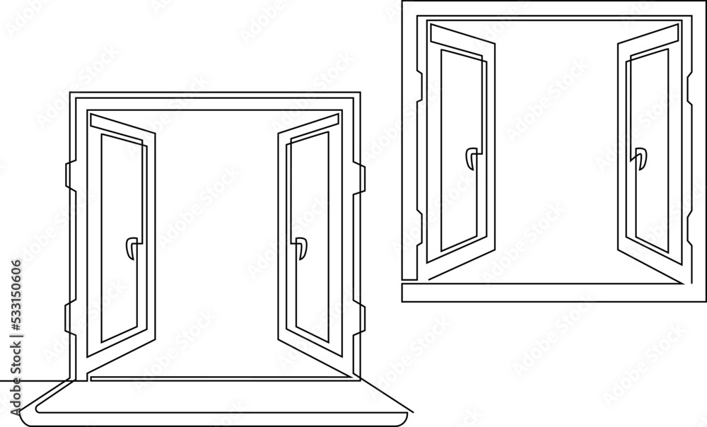 Open window with two sashes. Continuous line drawing. Vector ...