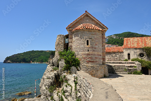 Church of St. Sabba the Sanctified. Architecture of the Old Town in Budva. Montenegro