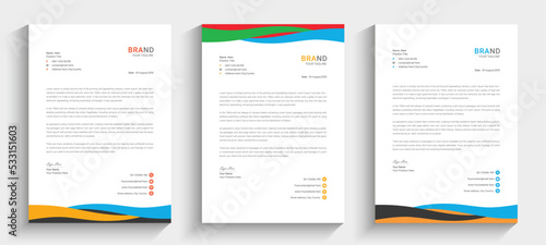 professional letterhead template design with three colors. letterhead design.

