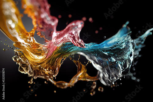 rendered colorful splash image, falling down photo