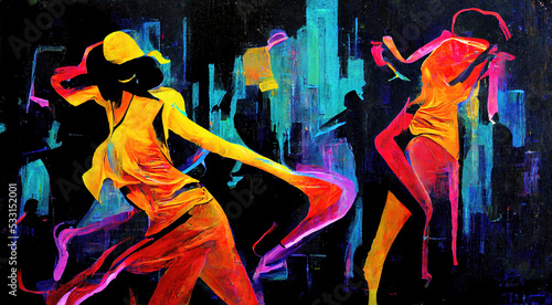 rendered hip hop dance poster, girl dancing hip hop with neon colors, abstract