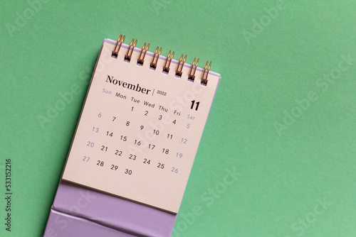 Hello, November.Desktop calendar for planning for November 2022 .