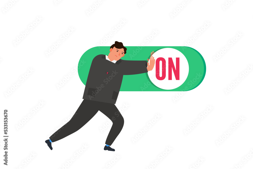 businessman pushing toggle switch on button slider bar vector illustration businessman pushing toggle switch on button slider bar vector illustration