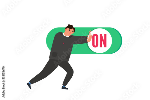 businessman pushing toggle switch  on button slider bar vector illustration