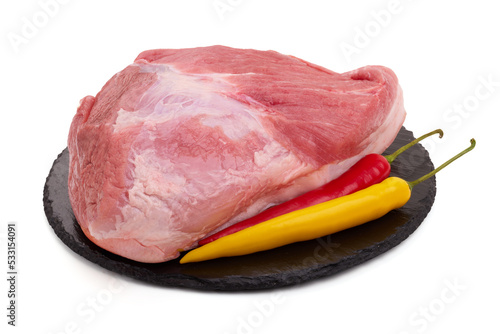 Photography Raw pork ham, pork leg, isolated on white background.
