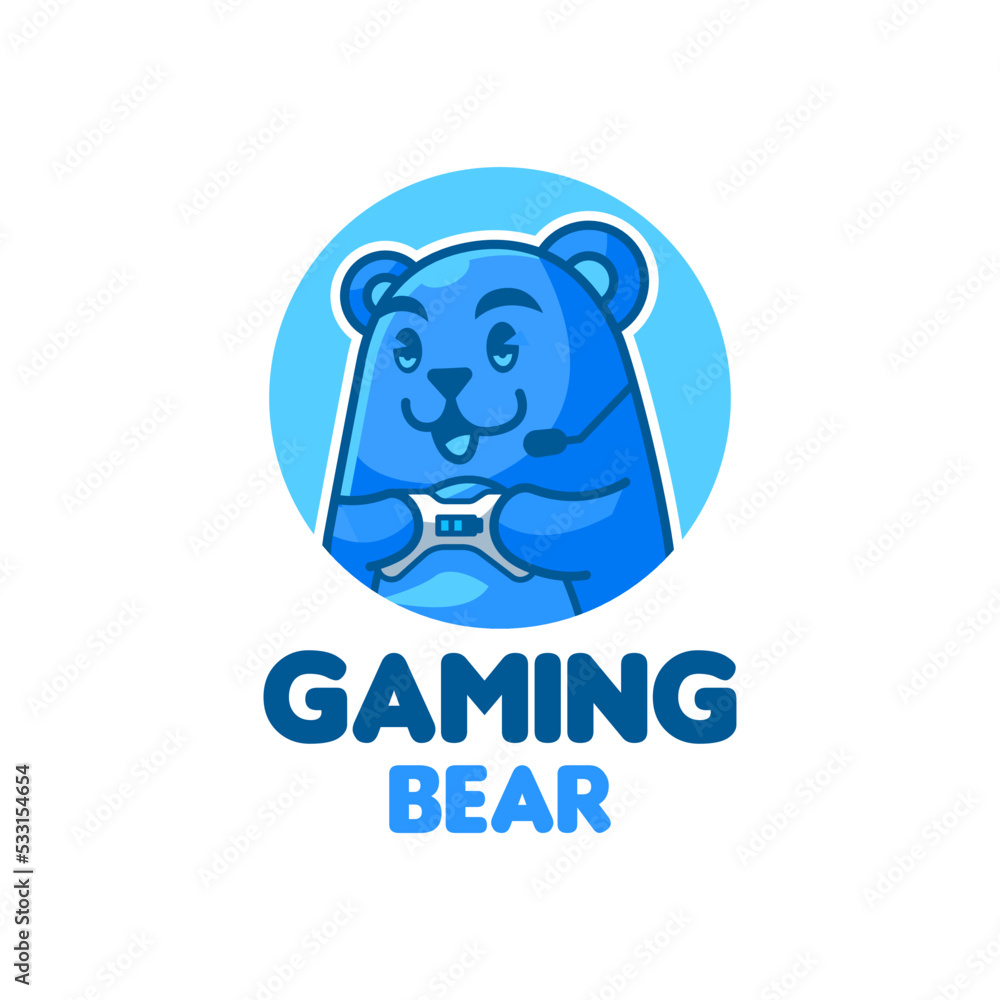 Cute gaming bear cartoon vector icon illustration Cute gaming bear cartoon vector icon illustration