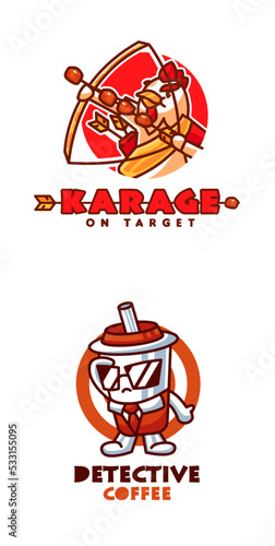 Cute detective coffe cartoon vector icon illustration 