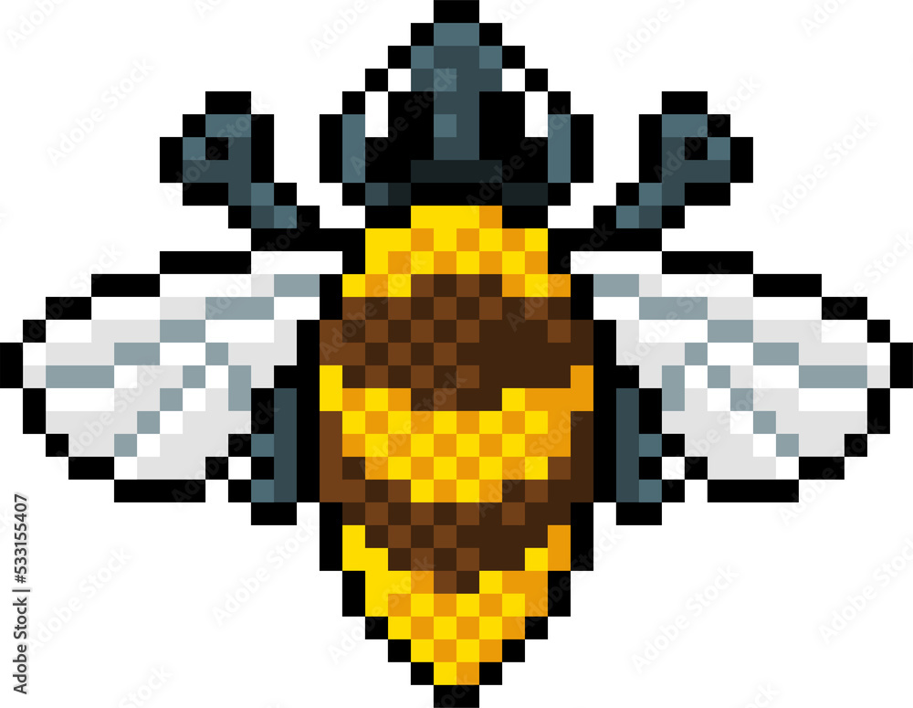 Fototapeta premium Bumble Bee Bug Insect Pixel Art Video Game Icon