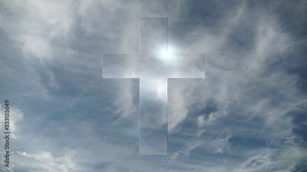 Cross Symbol in front of moving clouds symbolizes Faith and Christianity Loopable Background Cross Symbol in front of moving clouds symbolizes Faith and Christianity Loopable Background