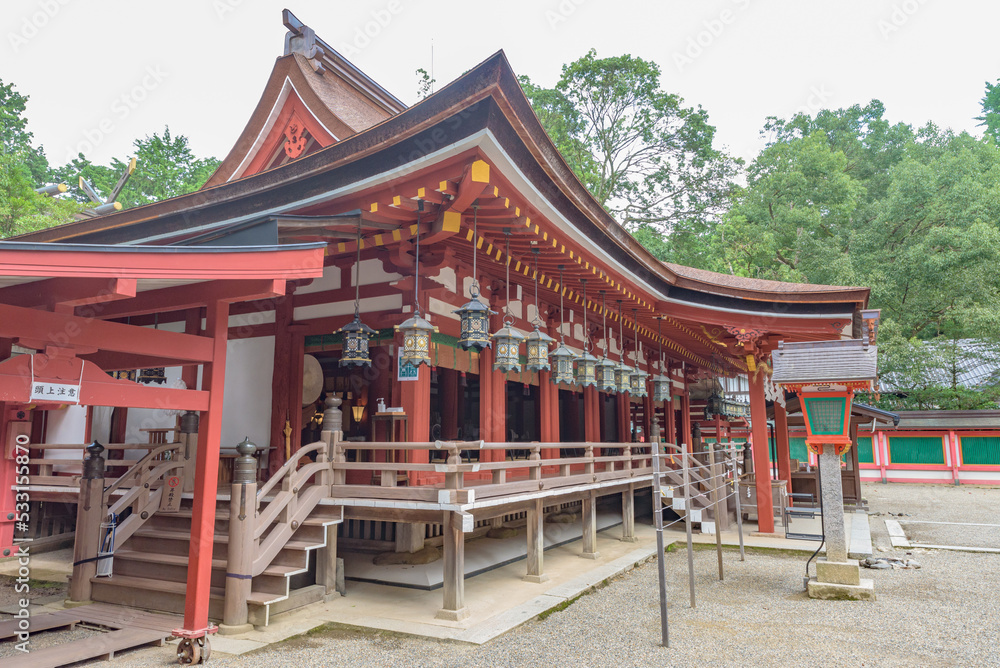 Hai-den (Worship Hall) of the Isonokami Jingu Shrine in Nara, National Treasure of Japan. Hai-den (Worship Hall) of the Isonokami Jingu Shrine in Nara, National Treasure of Japan.