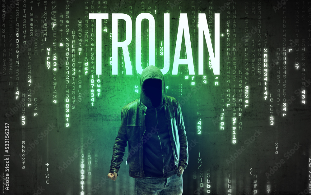 Faceless hacker with inscription concept Faceless hacker with inscription concept