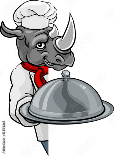Rhino Chef Mascot Sign Cart...