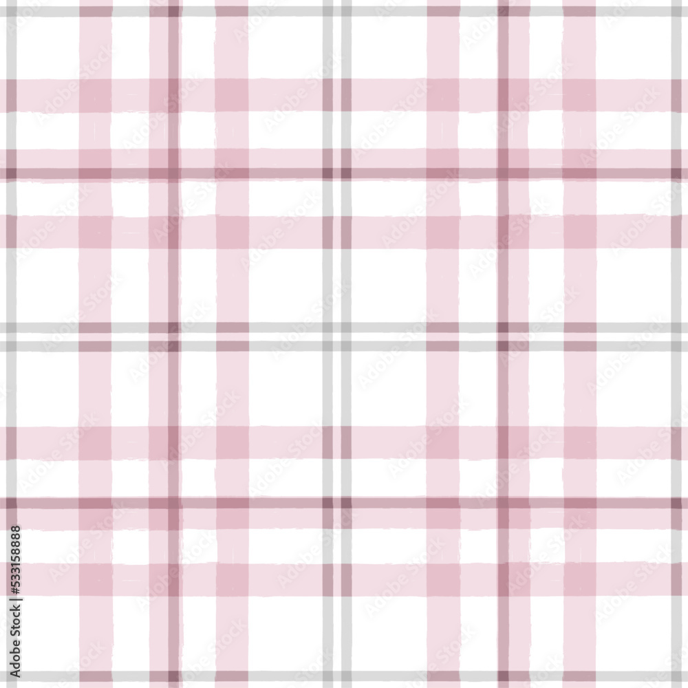Fototapeta premium Seamless tartan pattern,watercolor plaid print, checkered pink girly brush strokes. Gingham texture for textile: shirts, tablecloths, clothes