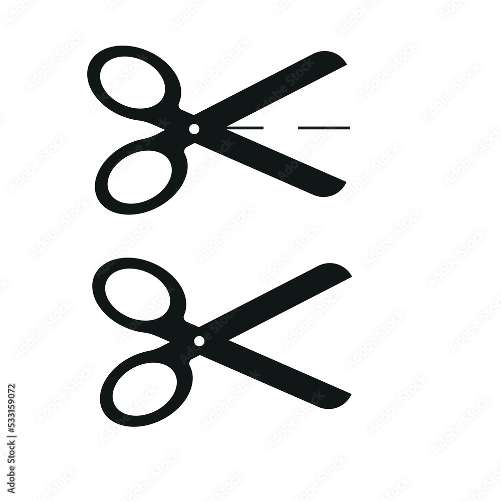 black scissors on white background. Scissors as a symbol to cut the paper black scissors on white background. Scissors as a symbol to cut the paper