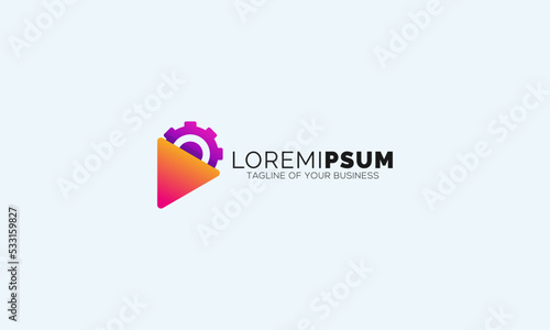 Play Symbol Combined With Gear, Vector Icon or Logo