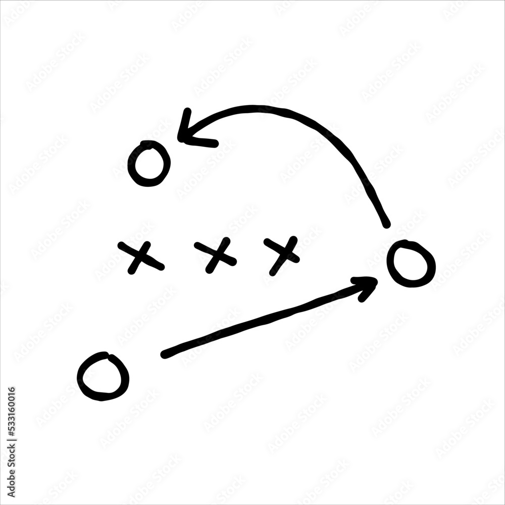 Sports tactics and strategy. Scheme of movement of team player Sports tactics and strategy. Scheme of movement of team player