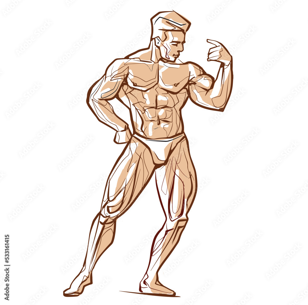 Fitness men posing. Muscular man stands, rippling athlete, sprinter. Vector drawing Fitness men posing. Muscular man stands, rippling athlete, sprinter. Vector drawing