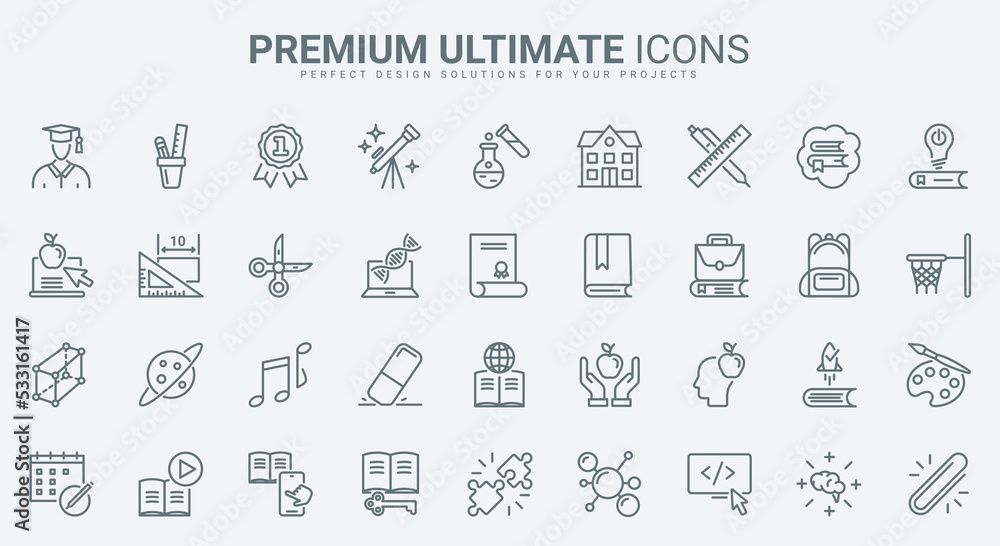 Education, scholarship thin line icons set vector illustration. Outline school and university knowledge and skills, diploma of graduate student, sport and science, research with laboratory microscope Education, scholarship thin line icons set vector illustration. Outline school and university knowledge and skills, diploma of graduate student, sport and science, research with laboratory microscope