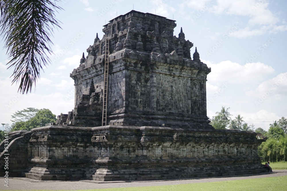 The splendor and unique architecture of Mendut Temple in Magelang Indonesia. This Buddhist temple was built during the Ancient Mataram Kingdom