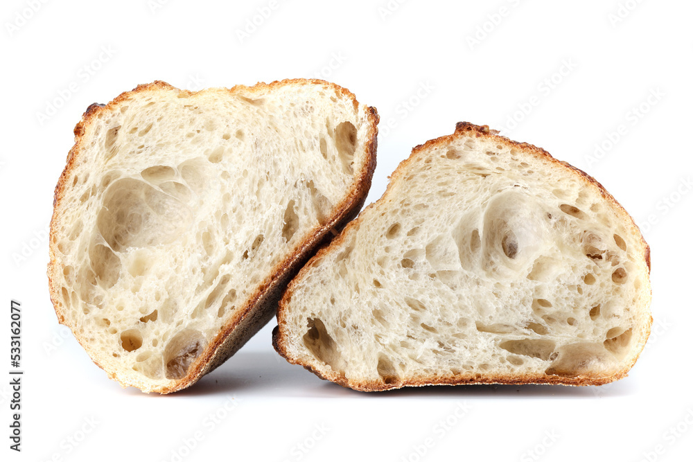 Sliced, cutted wheat bread.The sourdough has natural yeast, which makes the food healthier, Bakery, rustic traditional food concept.