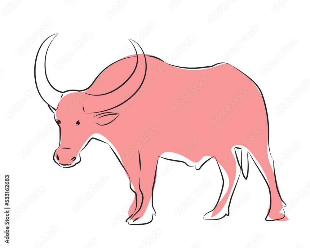 Hand drawn vector buffalo sketch illustration set. Isolated on white ...