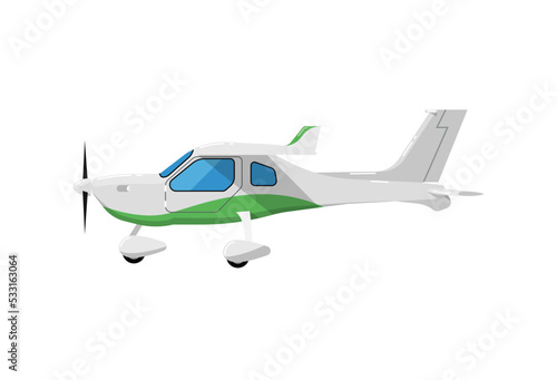 Classic propeller airplane icon. Side view screw aircraft, passenger plane isolated on white background vector illustration.