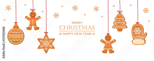 christmas card with hanging gingerbread cookies decoration