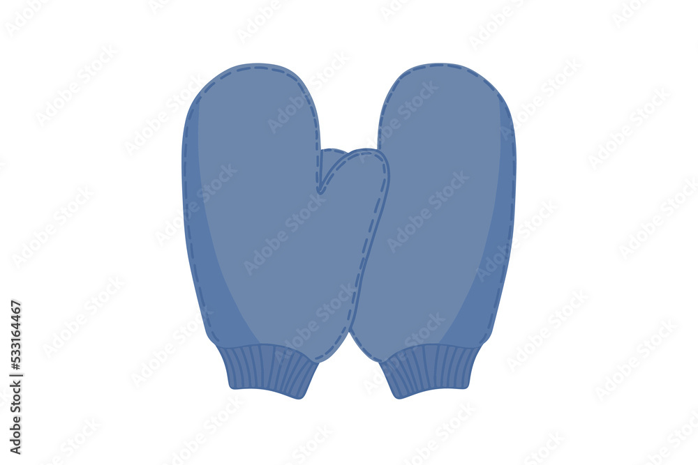 Blue knitted flat mittens. Isolated vector. Blue knitted flat mittens. Isolated vector.