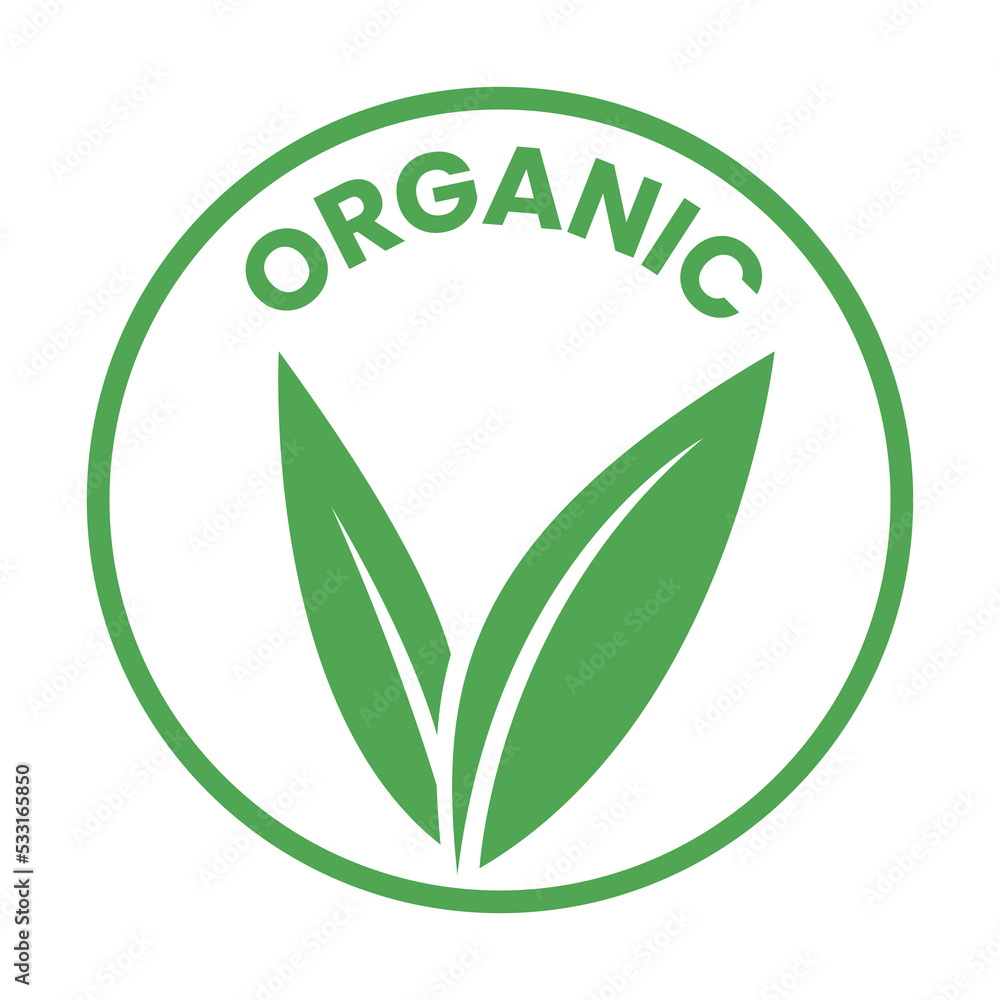 Organic Round Icon with Green Leaves - Icon 1 Organic Round Icon with Green Leaves - Icon 1