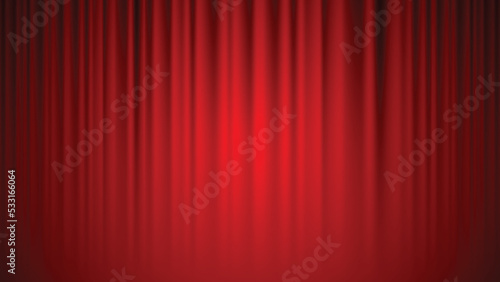Theater cinema curtains red curtains background illuminated by a beam of spotlight. Vector illustration.