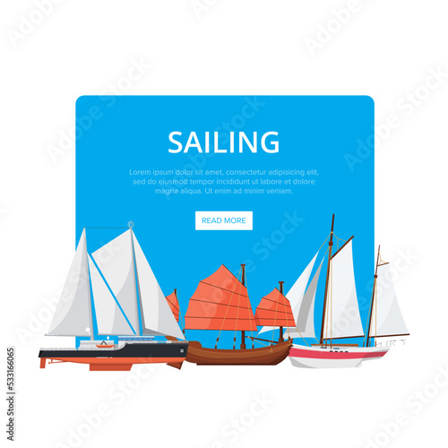 Fototapet Sailing poster with side view nautical sailboats
