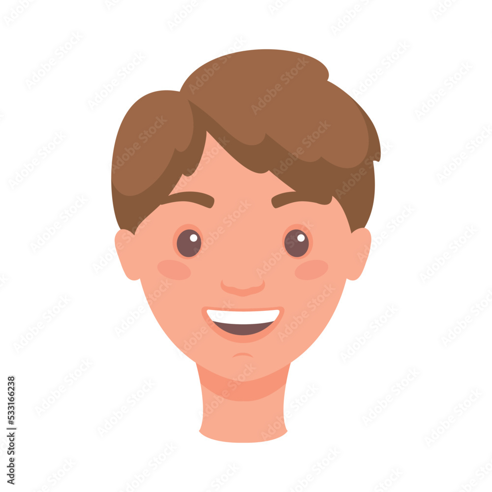 Brunet Man Head Showing Happy Face Expression and Emotion Laughing Front Vector Illustration Brunet Man Head Showing Happy Face Expression and Emotion Laughing Front Vector Illustration