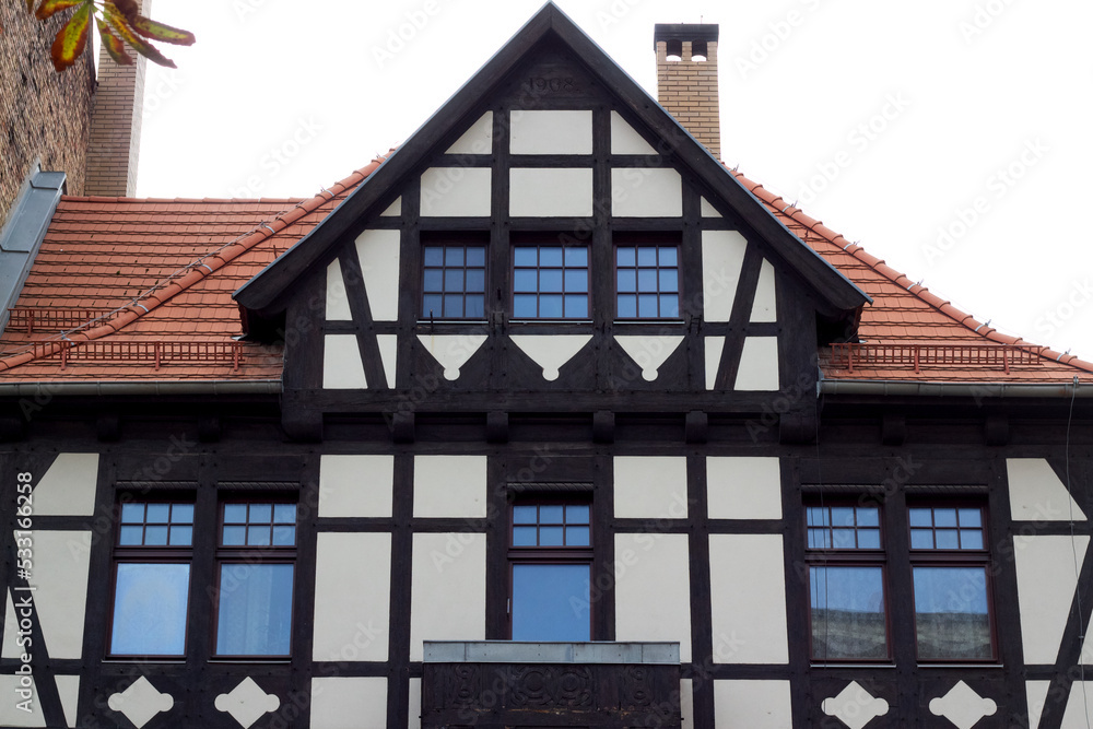 Obraz premium German facade of a half-timbered house close-up