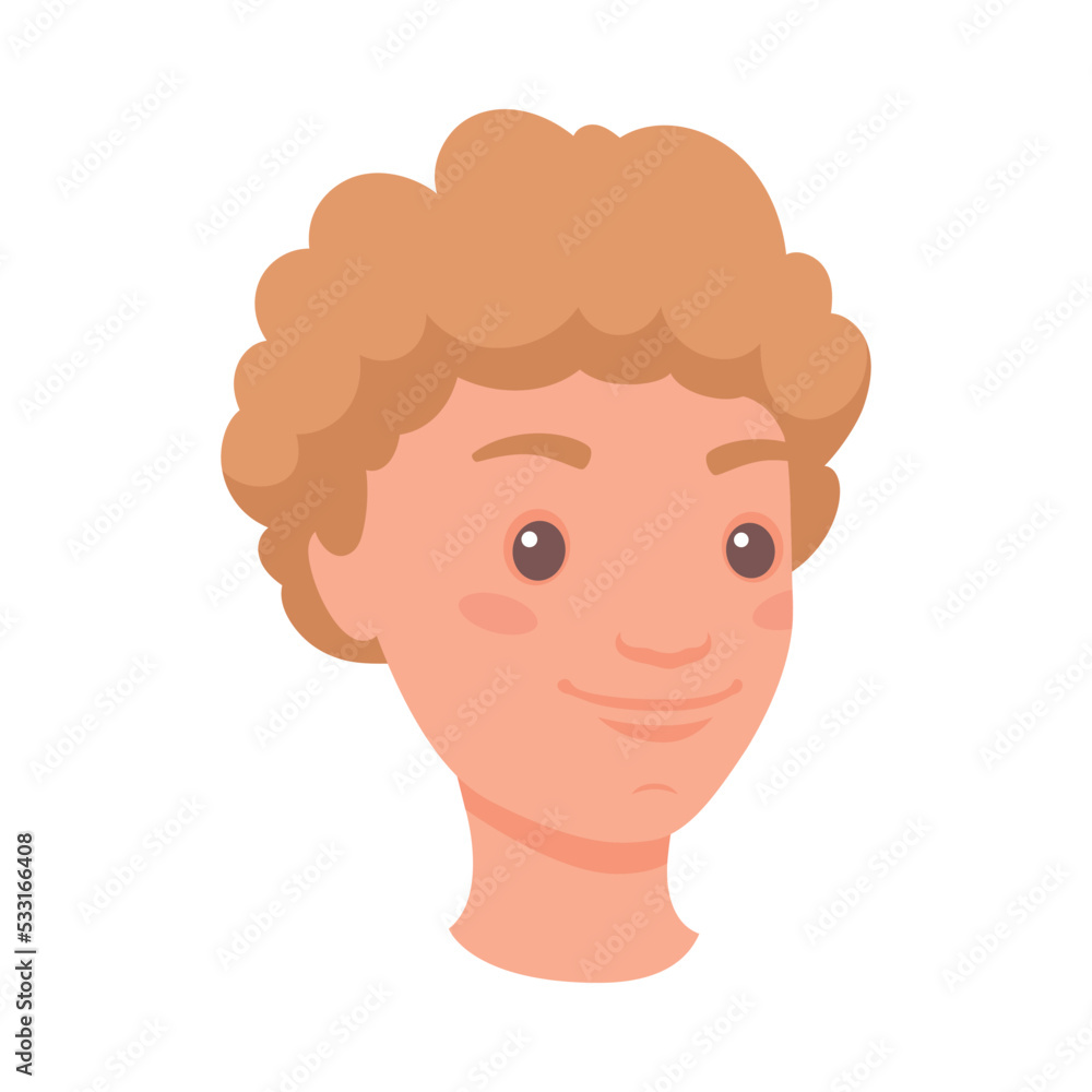 Brown-haired Man Head Showing Happy Face Expression and Emotion Smiling Half-turned Vector Illustration