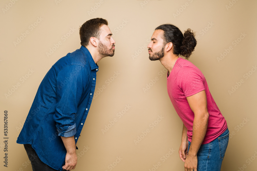 Romantic gay couple in love kissing Romantic gay couple in love kissing