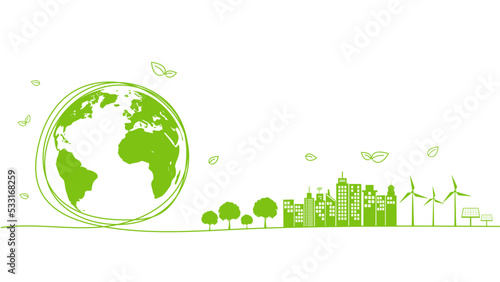 Green city and Sustainability development background banner, Save the world, Environmental and Ecology concept, Vector illustration
